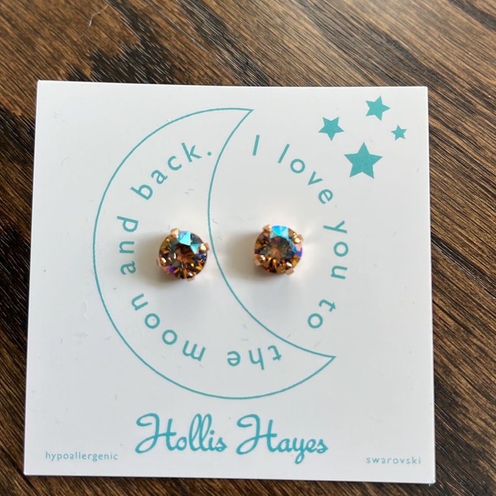 Hollis Hayes Topaz Swarovski  Gold Plated Crystal Stud Earrings - Picture 2 of 3
